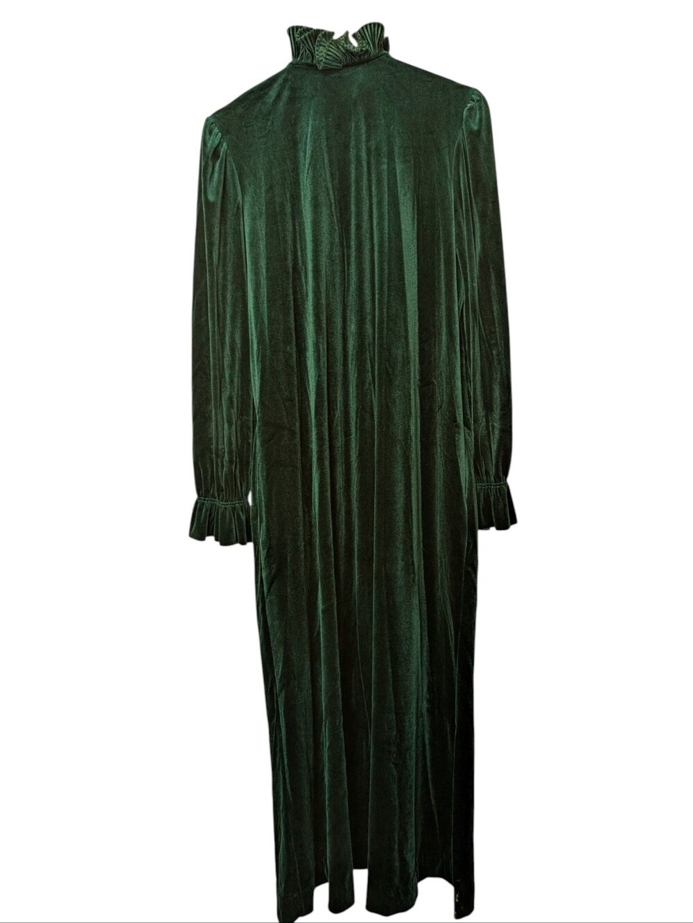 Vtg Donna Richard Gilligan & O’Malley Emerald Green Velvet Long Robe Ruffle Glam - Picture 4 of 7
